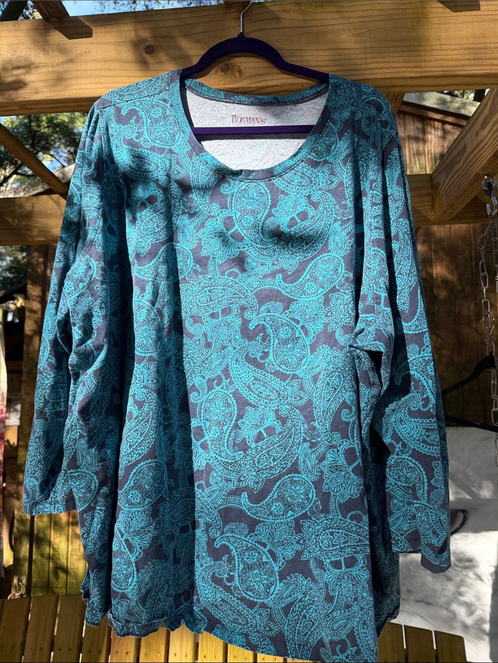 Roaman's Teal Paisley Long Sleeve Top